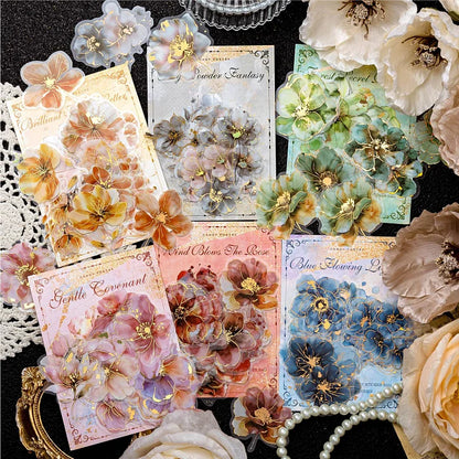 20 Pcs Flower Poetry Series Vintage Floral Landscaping Bronzing PET Sticker