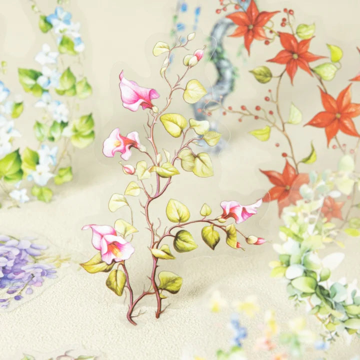 20 Pcs Vines Grow Flower Series Vintage Plant Flower Landscaping PET Sticker pack