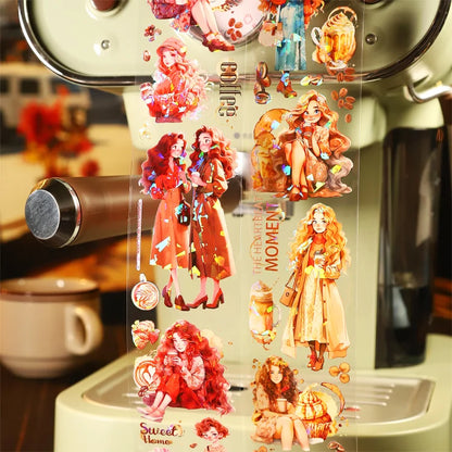 50mm*200cm Coffee Girl Series Kawaii Character Landscaping PET Tape