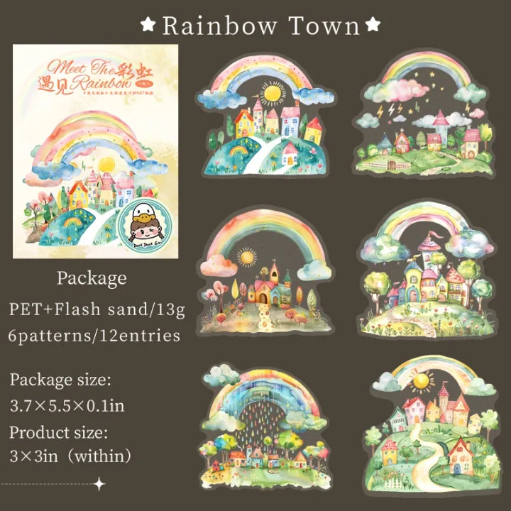 12 Pcs Meet The Rainbow Series Kawaii Flower Landscaping PET Sticker