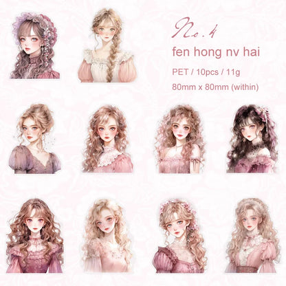 10pcs Dreamy Ballad Series Dreamy Girl Theme Handbook Decoration PET sticker pack