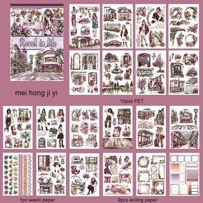 20 Sheets Vintage Magic Character Flower Fairy Tale Landscaping Sticker Book