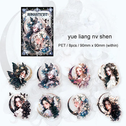 8 Pcs Romantic Believer Series Vintage Goddess Character Flower PET Sticker