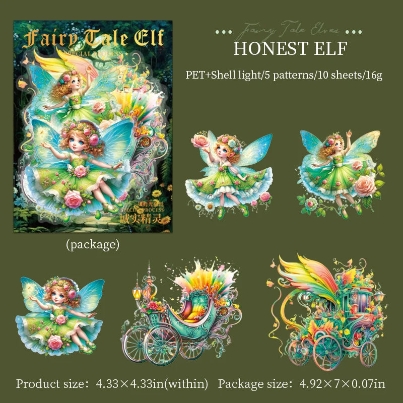 10 Sheets Fairy Tale Elves Series Kawaii Character Landscaping PET Sticker