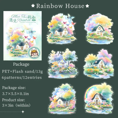 12 Pcs Meet The Rainbow Series Kawaii Flower Landscaping PET Sticker