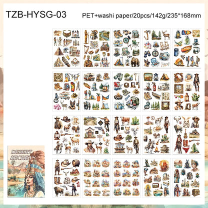 20 Sheets Memory Time series Vintage Plant Flower Character Landscape Sticker Book