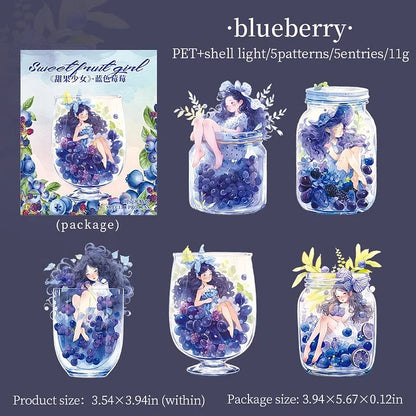 5 Pcs Sweet Fruit Girl Series Kawaii Character Landscaping PET Sticker