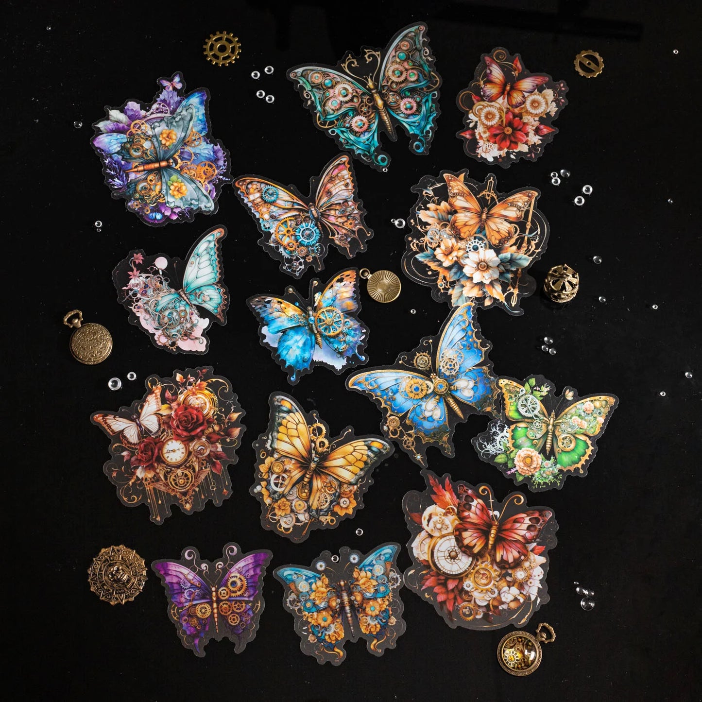 20 Pcs Mechanical Butterfly Series Vintage Punk Landscaping PET Sticker