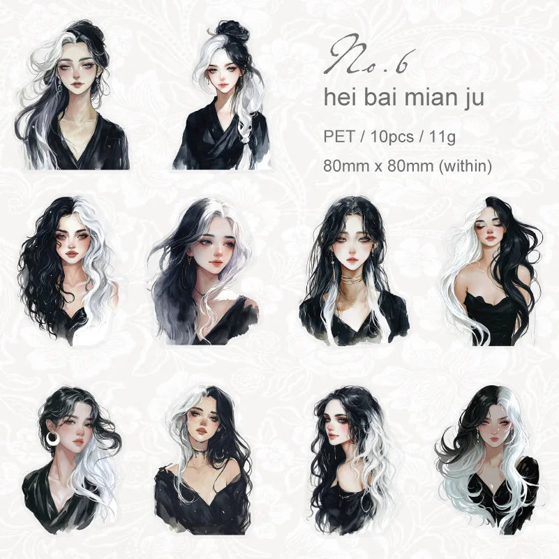 10pcs Dreamy Ballad Series Dreamy Girl Theme Handbook Decoration PET sticker pack