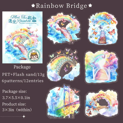 12 Pcs Meet The Rainbow Series Kawaii Flower Landscaping PET Sticker