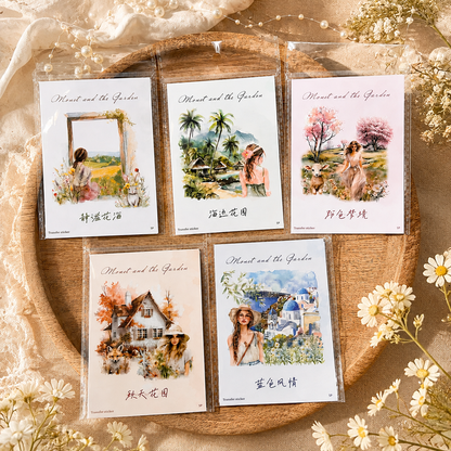 5 Sheets Monet and Garden Series Retro Garden PVC Transfer Stickers