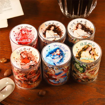 50mm*200cm Coffee Girl Series Kawaii Character Landscaping PET Tape