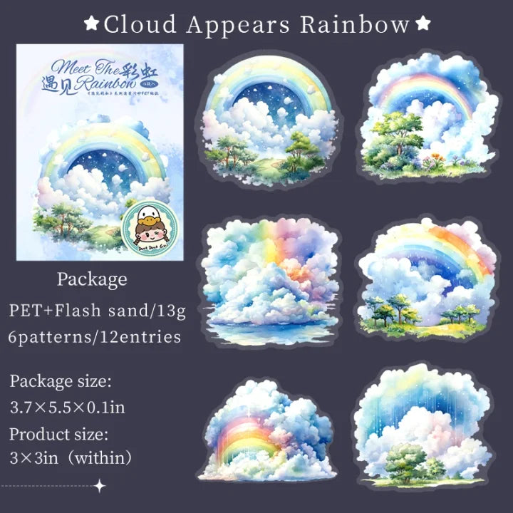 12 Pcs Meet The Rainbow Series Kawaii Flower Landscaping PET Sticker