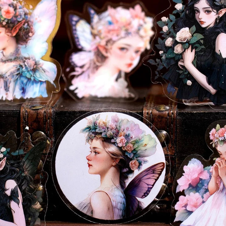 8 Pcs Romantic Believer Series Vintage Goddess Character Flower PET Sticker