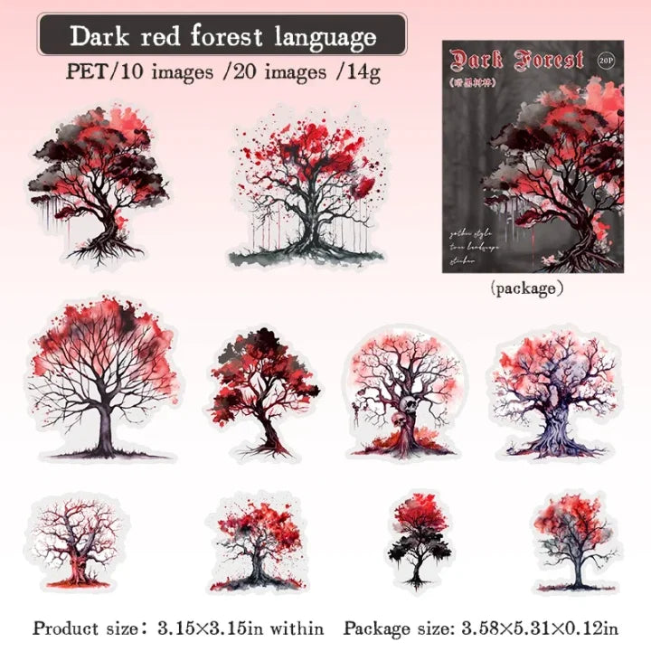 20 Pcs Dark Forest Series Vintage Gothic Tree Landscaping Pet Stickers