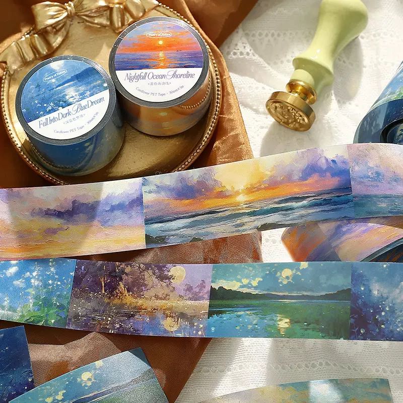 1 Roll Nature Poem Light Vintage Oil Painting Series PET Landscaping Tape