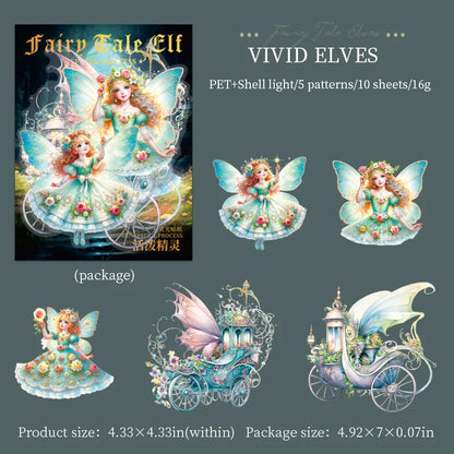 10 Sheets Fairy Tale Elves Series Kawaii Character Landscaping PET Sticker