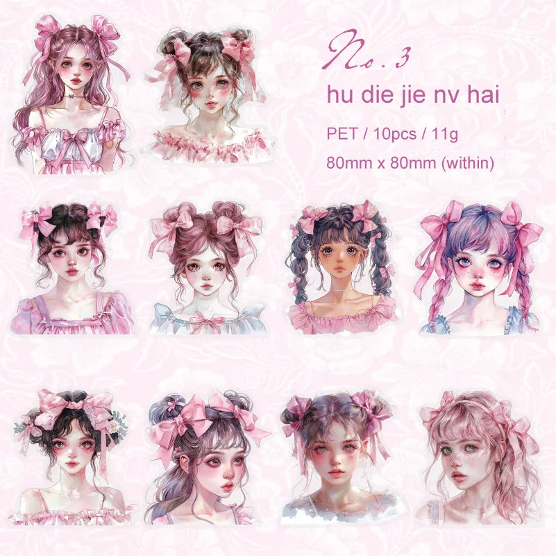 10pcs Dreamy Ballad Series Dreamy Girl Theme Handbook Decoration PET sticker pack