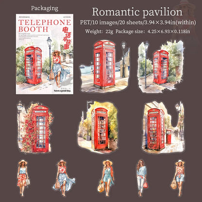 20 pcs Retro Girl Street Corner Phone Booth Sticker pack