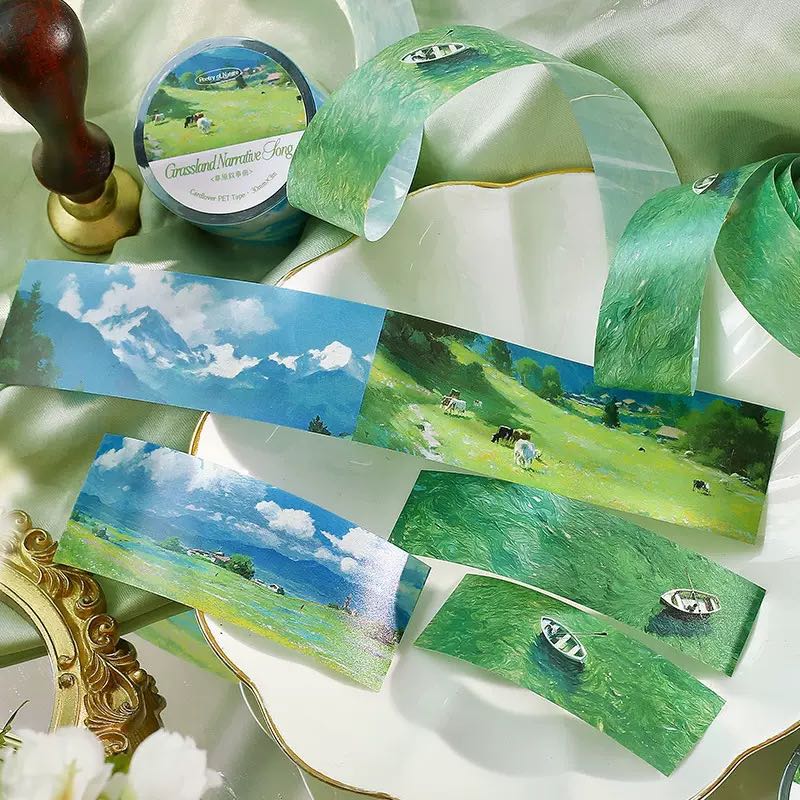 1 Roll Nature Poem Light Vintage Oil Painting Series PET Landscaping Tape