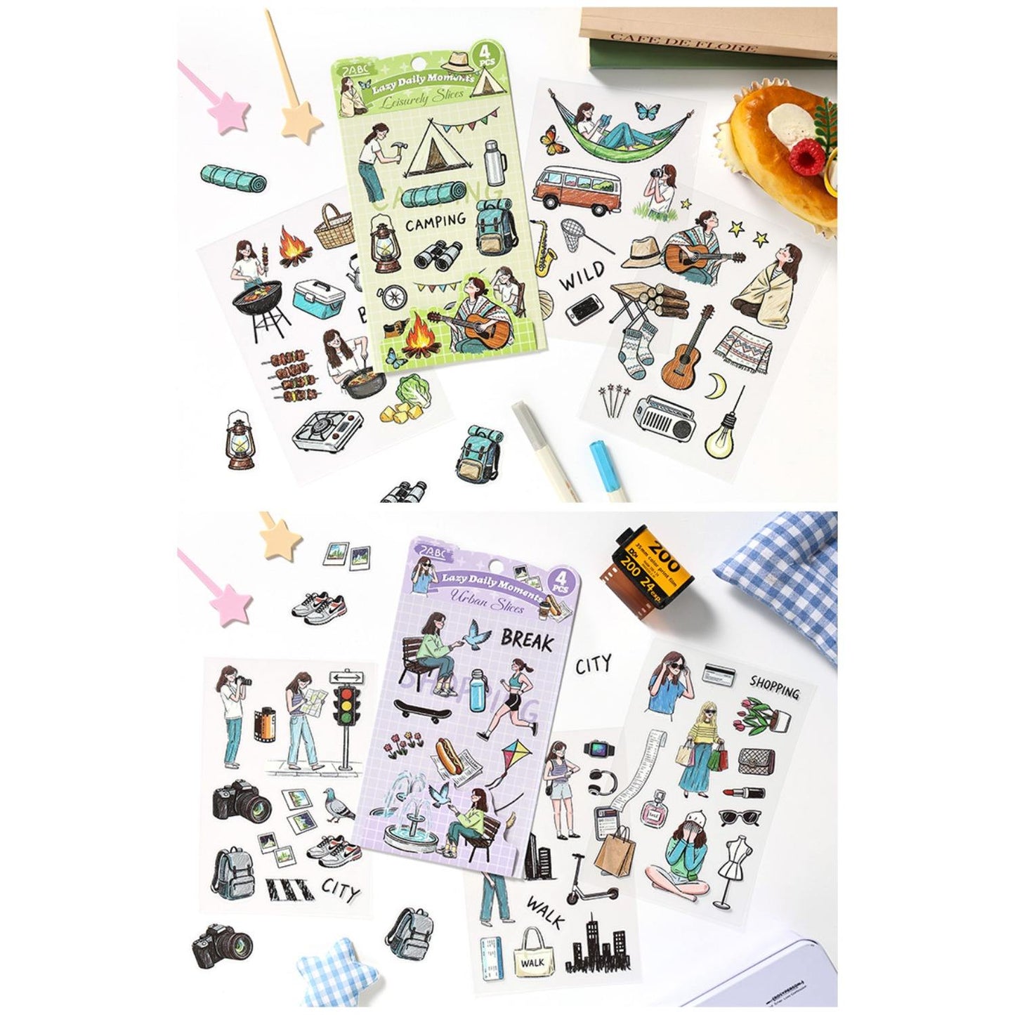 4 sheets per pack Lazy Daily Moments Cute Stickers for Scrapbooks