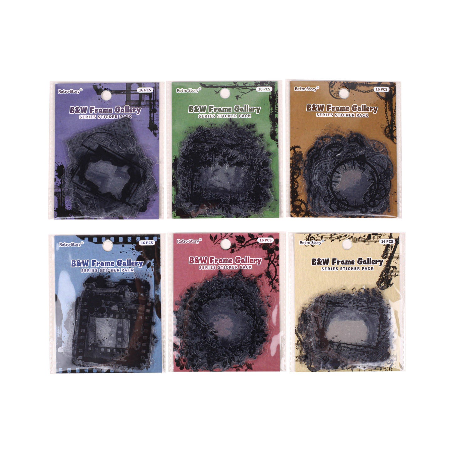 16 Pcs Black and White Film Frame Series Vintage border Stickers
