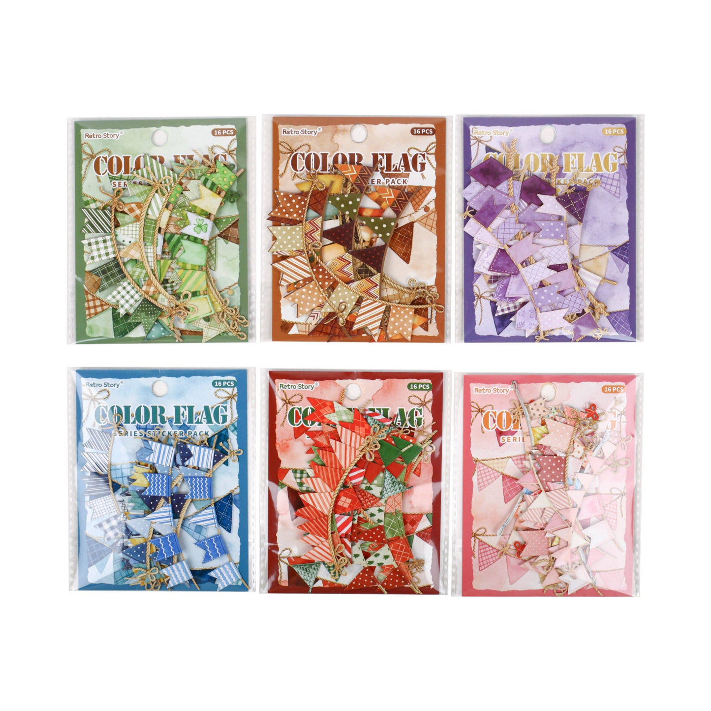 16 Pcs Colorful Flags Series Festive-themed Celebration Stickers