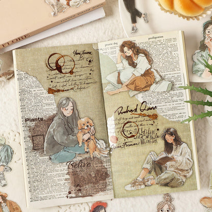 20 Pcs Comfort Living Series Cute Girl Journaling Stickers