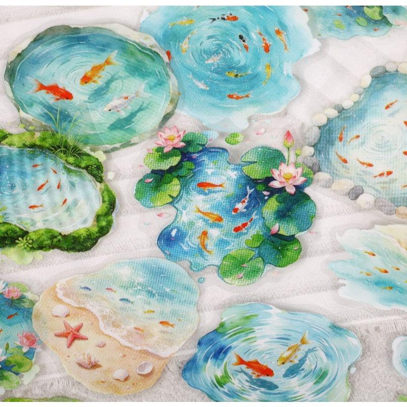 20 Pcs Clear Pond Reflecting Carp Series Pond-themed Journaling Stickers