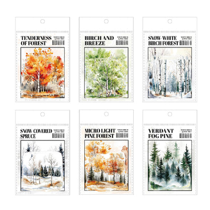 20 Pcs Birch Pine Series Mountain Forest Tree Stickers