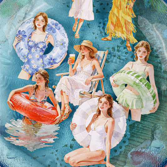 10 Pcs Hello Summer Series Summer-themed People Swimming Stickers