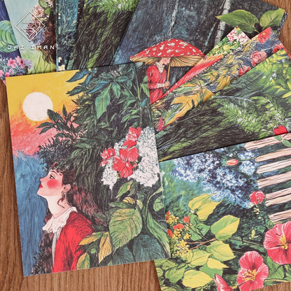 16 sheets Vintage Oil Painting Style Woodland Girls Forest Fairytale Scrapbook Paper
