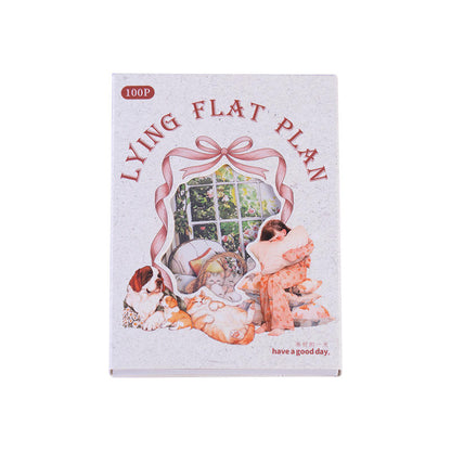 100 Pcs Lie Flat Plan Series Character Scenery Sticker Box