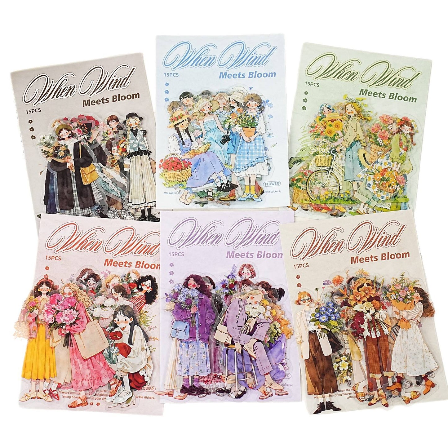 15 Pcs When the Wind Meets the Flowers Series Character Stickers