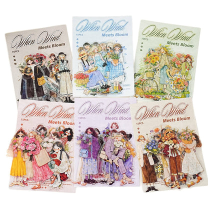15 Pcs When the Wind Meets the Flowers Series Character Stickers