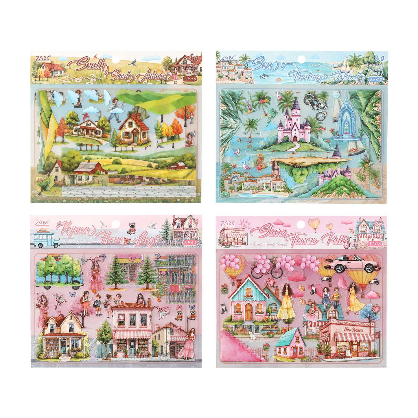 3 Sheets Gentle South Shore Creative Scenery 3D Stickers
