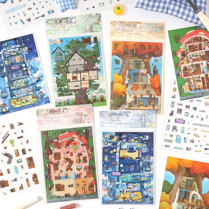3 Sheets Dream Building Weaving Light 3D Landscape Stickers