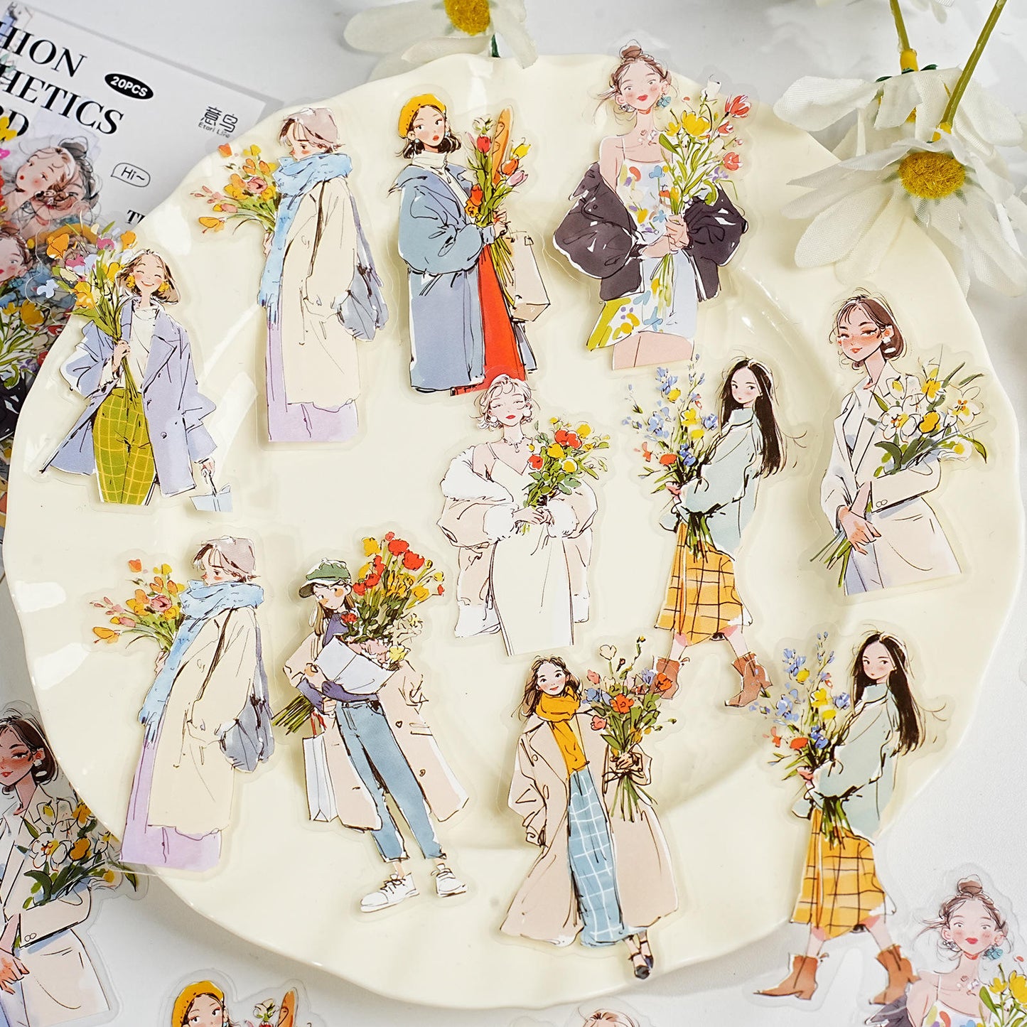 20 Pcs Fashion Aesthetics Series Character Stickers for Journaling