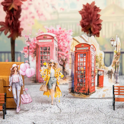 20 pcs Retro Girl Street Corner Phone Booth Sticker pack