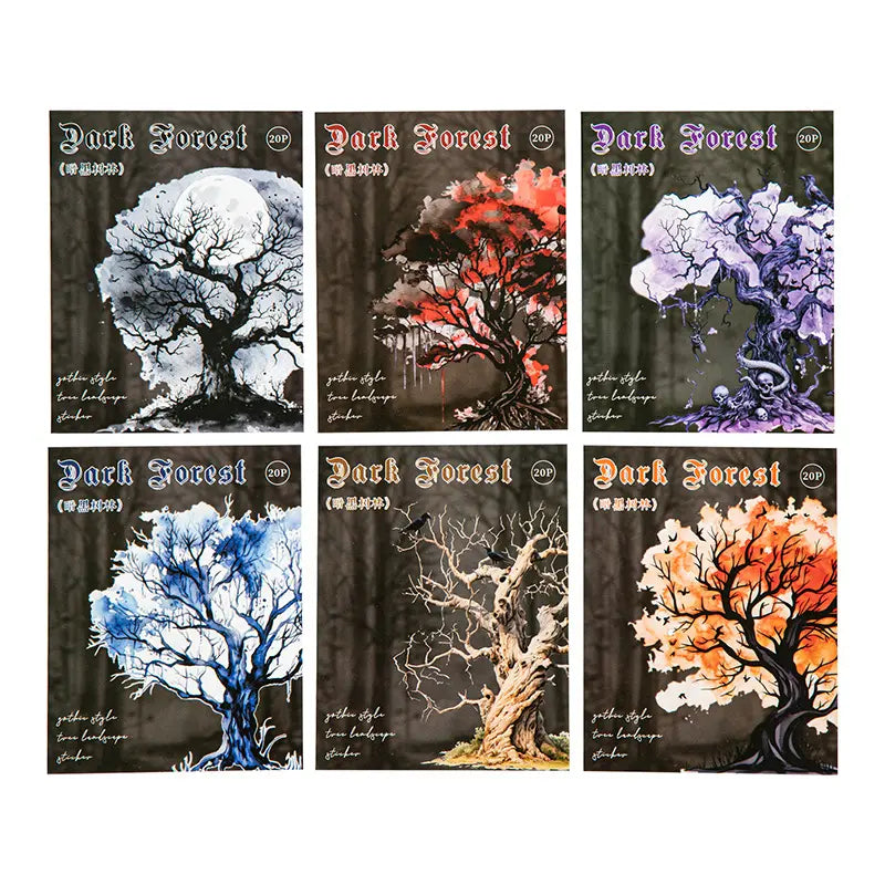 20 Pcs Dark Forest Series Vintage Gothic Tree Landscaping Pet Stickers