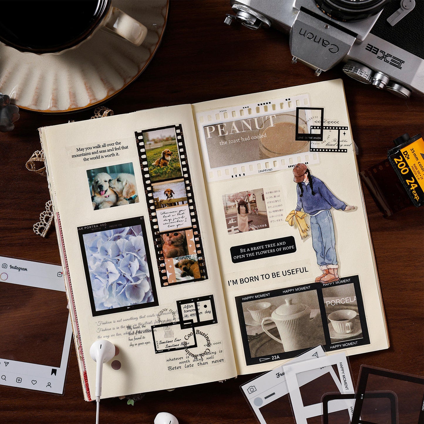 20 Pcs Grid Collection Vintage Frame Series Journaling Stickers