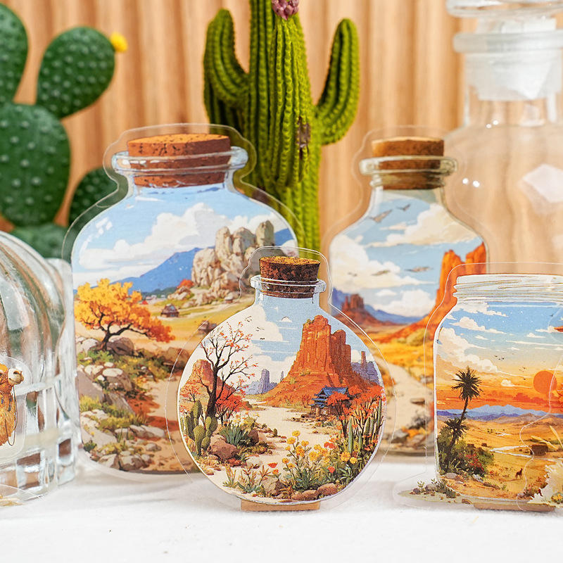 15 Pcs Bottle World Series Oil Painting Bottle Scenery Stickers