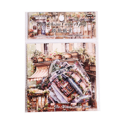 30 Pcs Glass Dream Series Retro House-Themed Scenery Stickers