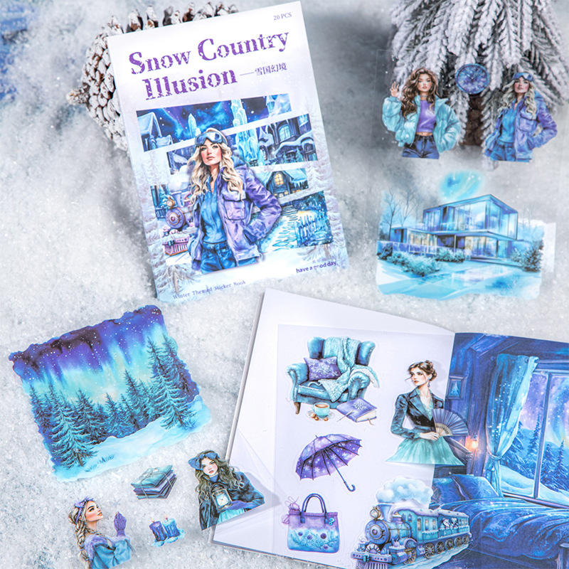 20 Sheets Snow Country Fantasy Series Winter Die-Cut Sticker Book