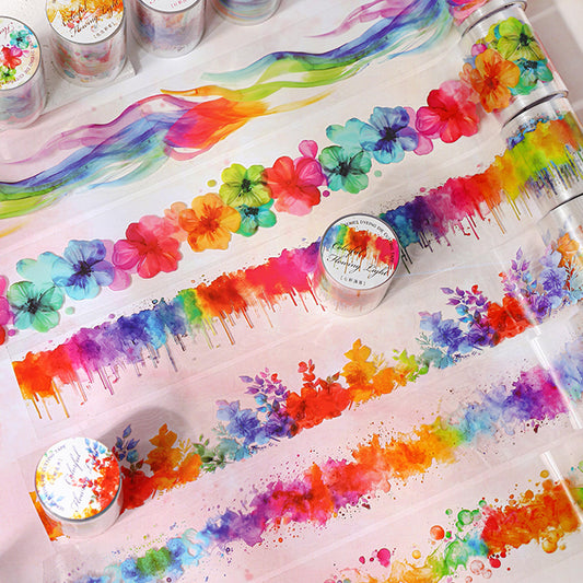 50mm*200cm Colorful Flowing Light Series Vintage Watercolor Smudge Pet Tape