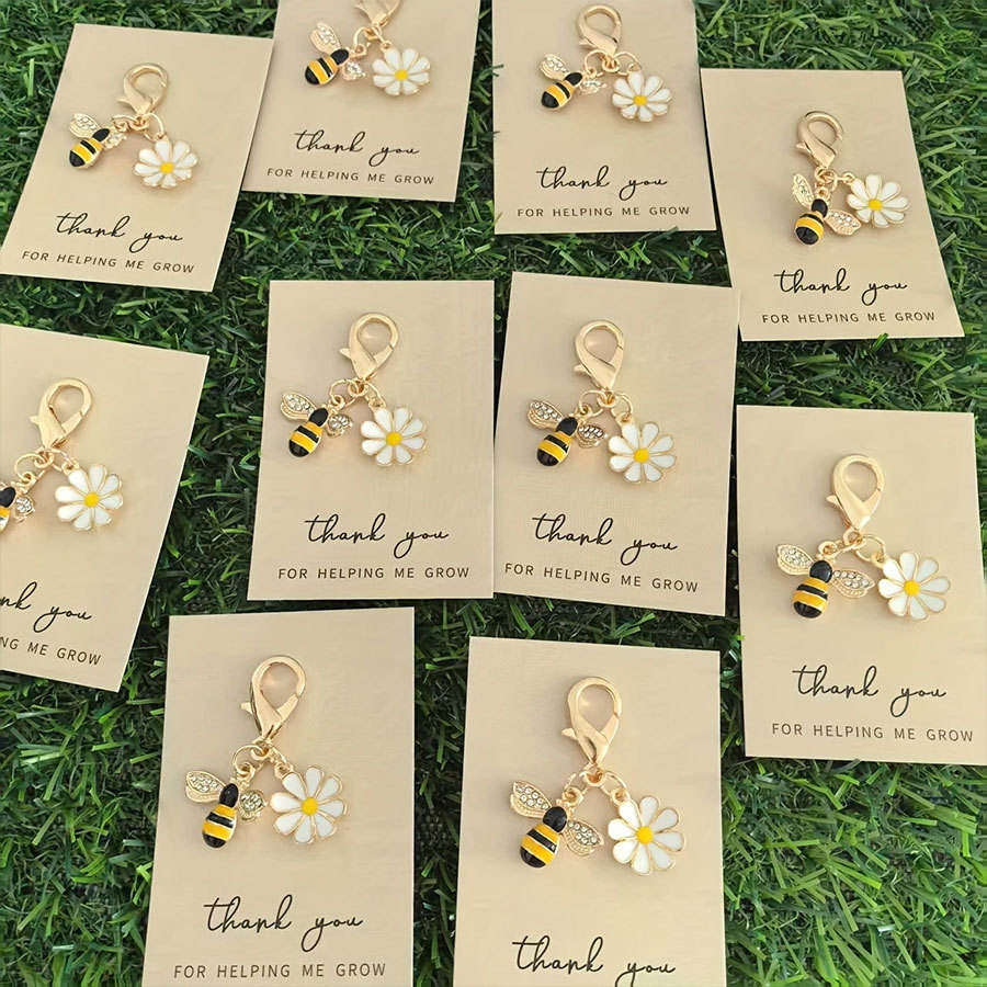 1 Pc cute little bees with rhinestones charming keychains metal charms