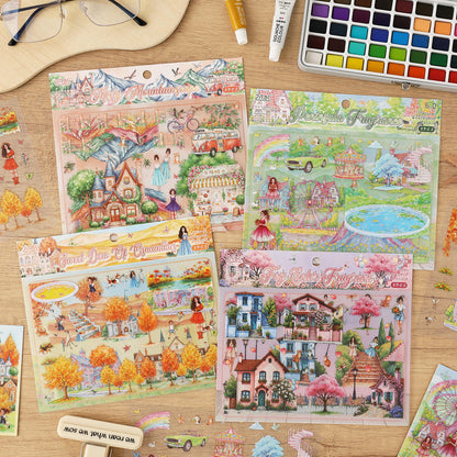 3 Sheets/pack Floral Garden Travel Miniature Scene 3D Stickers for Scrapbooking