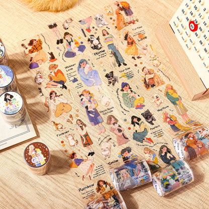 1 Roll Pets and Girl Series Original Character PET Tape for journaling