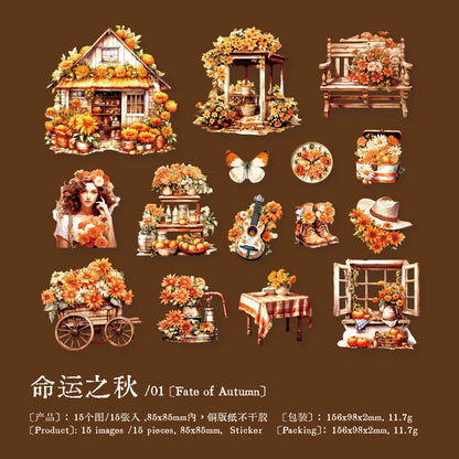 15 Pcs destined for romance series garden theme hollow handbook material decoration stickers