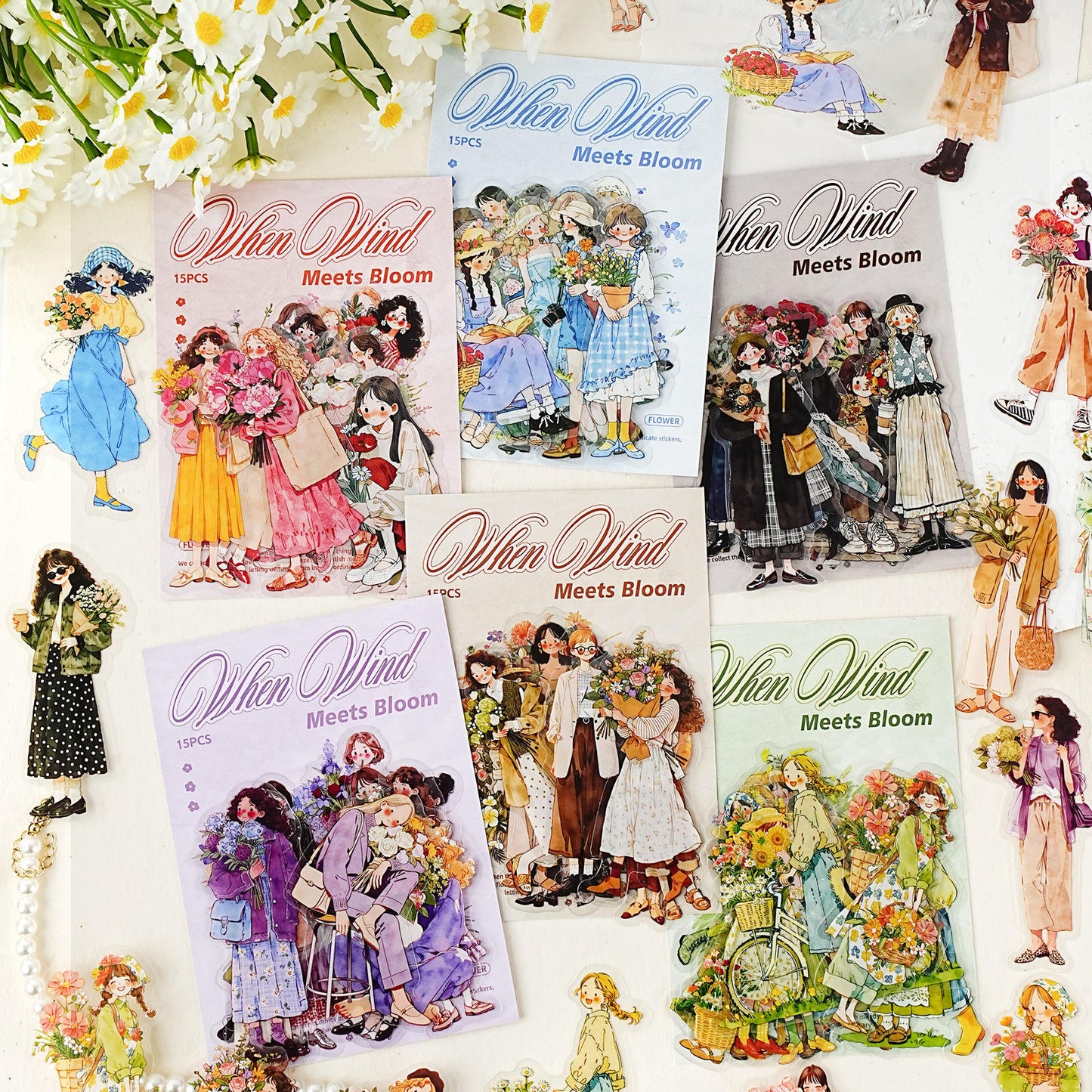 15 Pcs When the Wind Meets the Flowers Series Character Stickers